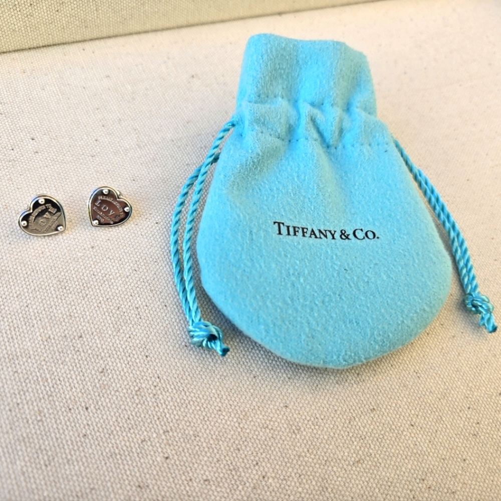 USED Return to Tiffany® Mini Heart Tag Stud Earrings – Sterling Silver - 925